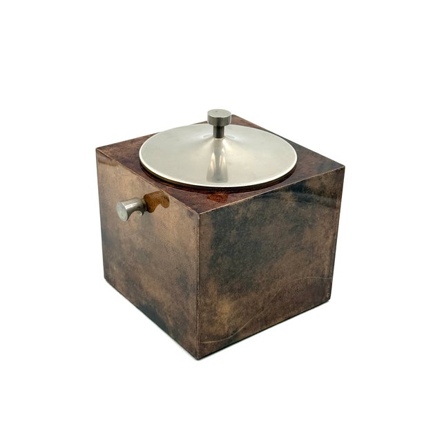 Brown 1950s Mid-Century Brown Parchment Ice Bucket, Aldo Tura, Italy For Sale - Image 8 of 15