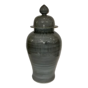 Modern Iron Gray Glaze Porcelain Temple Jar