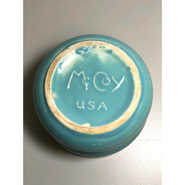 American McCoy Pottery 1940s - 1960s Small “Teal Blue" Mid-Century Flowerpot and Saucer For Sale - Image 3 of 5