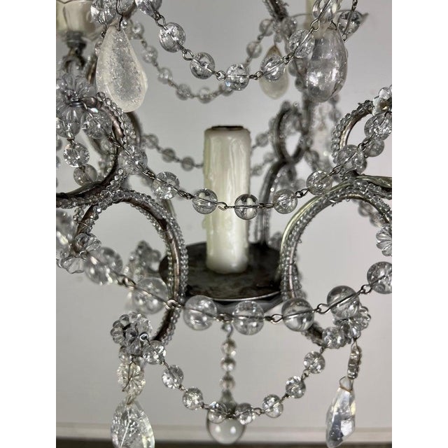 French (4) Light Rock Crystal Beaded Chandelier C. 1930's For Sale In Los Angeles - Image 6 of 11