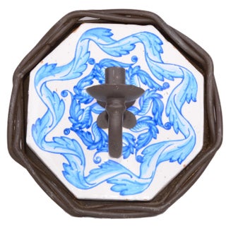 Wrought Iron & Terracotta Tile Wall Sconce For Sale