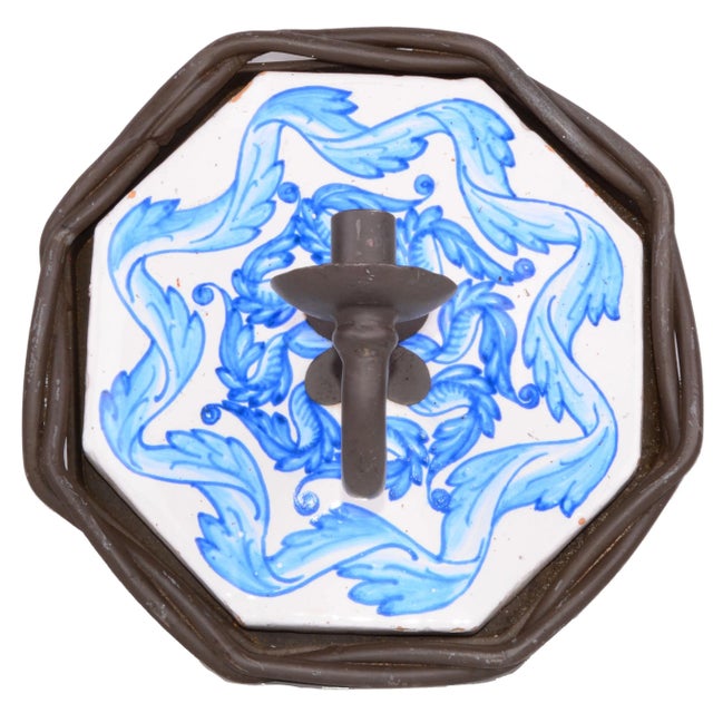 Wrought Iron & Terracotta Tile Wall Sconce For Sale