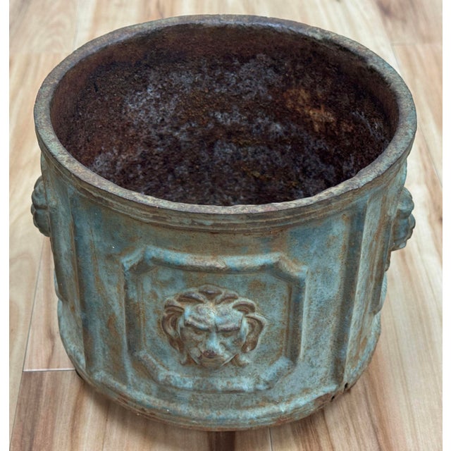 Antique Cast Iron Lion Head Planter For Sale - Image 11 of 11