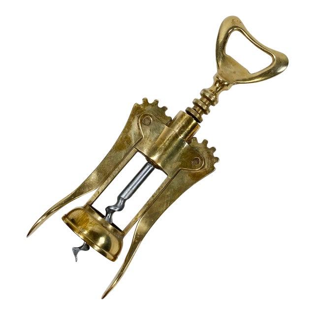 Vintage Italian Brass Corkscrew Bottle Opener For Sale