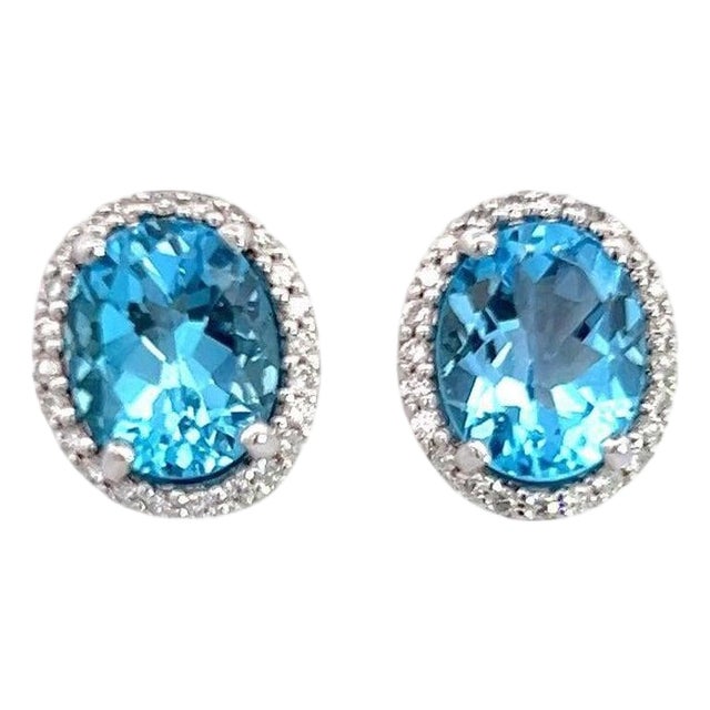 Natural Topaz Diamond Stud Earrings 14k W Gold 6.98 TCW Certified For Sale
