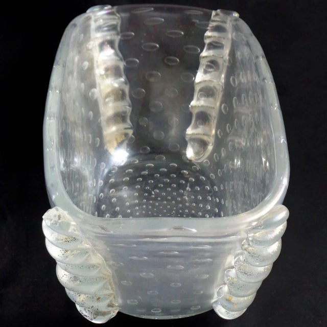 Barovier & Toso Barovier Toso Murano Vintage Gold Flecks Iridescent Italian Art Glass Mid Century Bowl Vase For Sale - Image 4 of 8