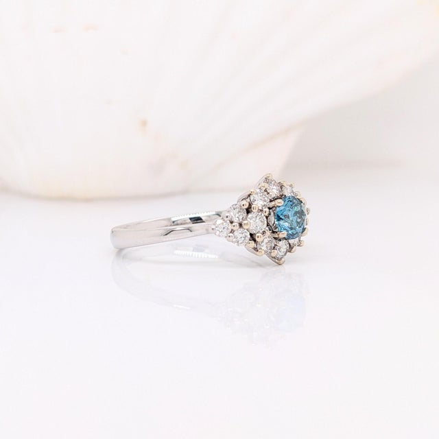 Blue Diamond Ring With Earth Mined Diamond Accents: Solid 14k Gold, Round 4mm, Size 6.75 For Sale - Image 9 of 11