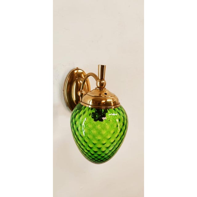 Green Glass & Brass Wall Light For Sale - Image 6 of 18