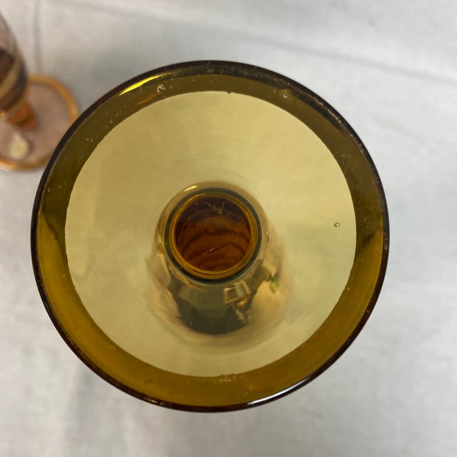 1960s Borske Sklo Glassworks Pink, Amber and Green Gold Stripe Champagne Glasses - Set of 4 For Sale - Image 11 of 12