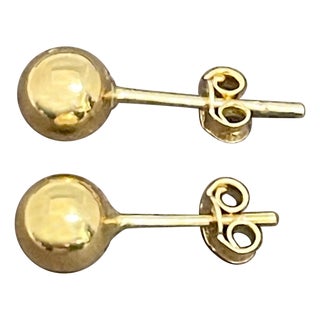 Round Ball Plain Gold Stud Post Earrings 14 Karat Yellow Gold For Sale