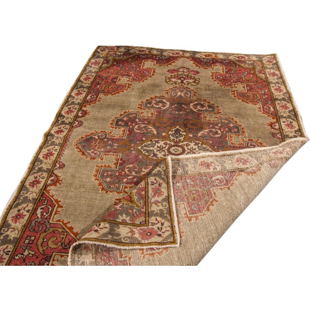 Mid 20th Century Mid 20th Century Vintage Chinese Oushak Handmade Brown Medallion Wool Rug For Sale - Image 5 of 11