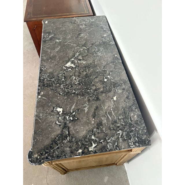 Brown French Louis XVI Style Bleached Commode With Gray Marble Top For Sale - Image 8 of 9