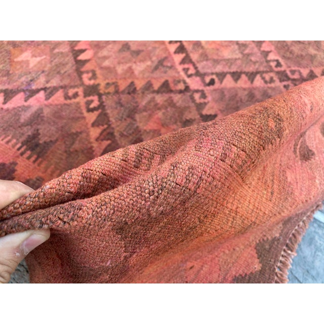 Vintage Overdyed Kilim Area Rug, Handwoven Wool, 6x10, Coral For Sale - Image 10 of 12