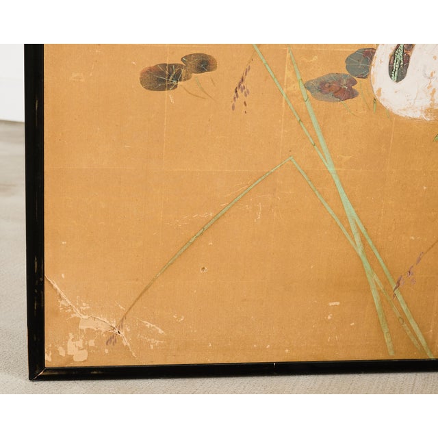 Mid 20th Century Japanese Showa Two Panel Screen Egrets in Grass For Sale - Image 15 of 18