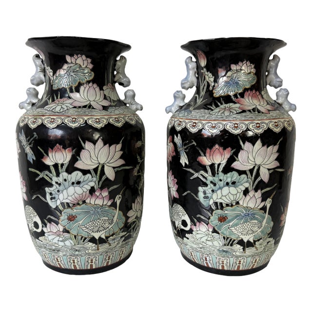Vintage Chinese Hand-Painted Porcelain Vases – A Pair/ Sold For Sale