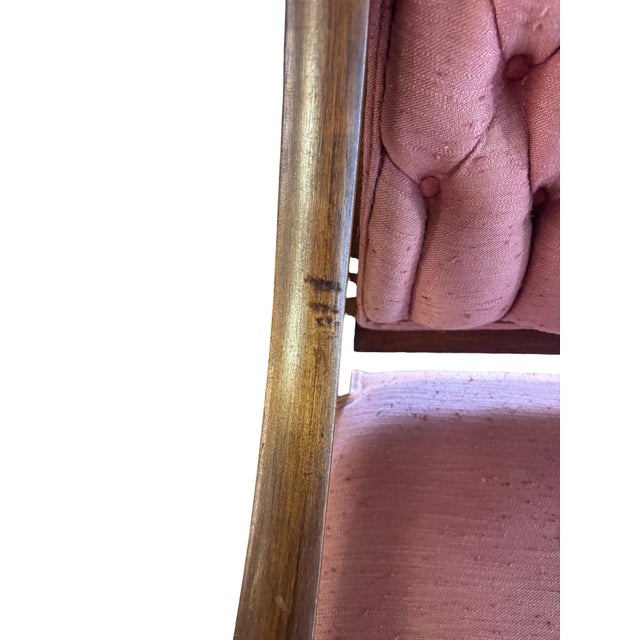 Wood Antique Empire Style Walnut Armchairs With Pink Tufted Upholstery, a Pair For Sale - Image 7 of 12