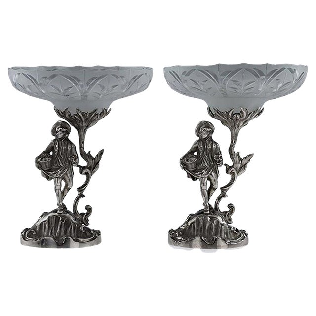 19th Century Victorian English Solid Silver Figural Comports from Charles Thomas Fox & George Fox, 1850s, Set of 2 For Sale