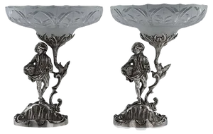 19th Century Victorian English Solid Silver Figural Comports from Charles Thomas Fox & George Fox, 1850s, Set of 2