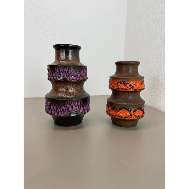 WGP Pink Orange Ceramic Fat Lava Vases from Scheurich, Germany, 1970s, Set of 2 For Sale - Image 4 of 18