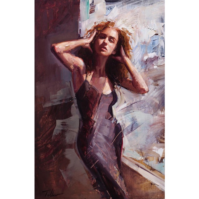 Ready to Shine by Matt Talbert | Oil on panel Portrait of a woman with curly hair posing confidently. For Sale - Image 4 of 5