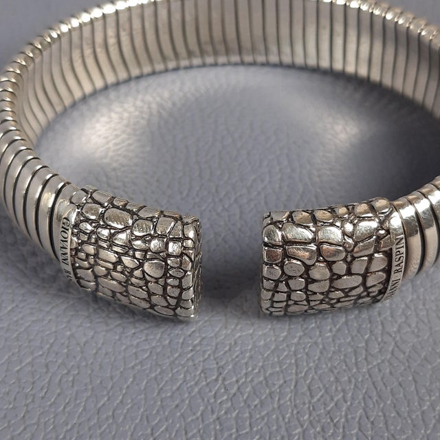Metal Vintage Tubogas Croco 925 Silver Bracelet by Giovanni Raspini, 2000s For Sale - Image 7 of 13