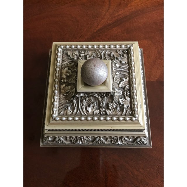 Roma Collection handcrafted Italian decorative storage accessory. Leaf with beaded filigree with beveled edge. Inside/...