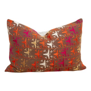 Khanna Knot, Antique Phulkari Lumbar Pillow Cover For Sale