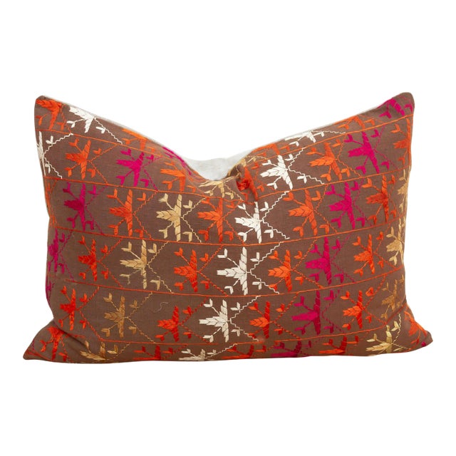 Khanna Knot, Antique Phulkari Lumbar Pillow Cover For Sale