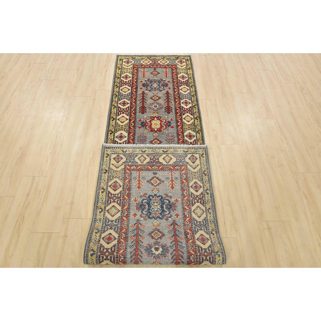 Kazak Runner 2’8” X 9’8” Gray Wool Tribal Hand-Knotted Oriental Rug For Sale - Image 12 of 13