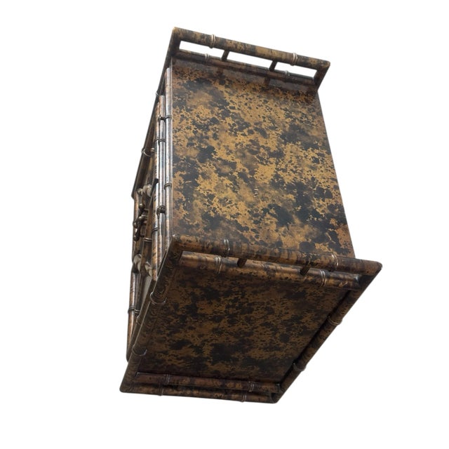 Vintage Chinoiserie Faux Bamboo Gold Tortoise Side Cabinet With Drawer For Sale - Image 10 of 12
