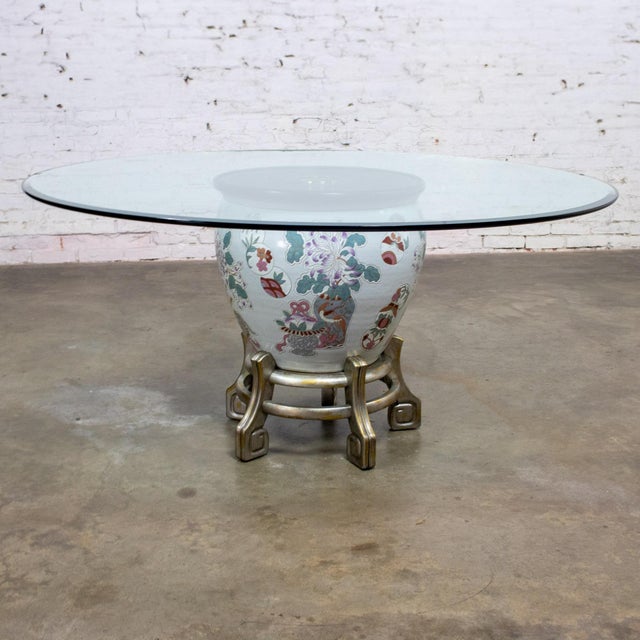 Magnificent vintage Chinoiserie “Ming Treasures” line fishbowl pedestal base dining table by Drexel Heritage Made in...