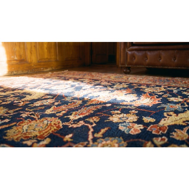 Striking Navy Blue and Red Color With Lancet Leaves, Palmette Design Antique Heriz Rug For Sale - Image 15 of 15