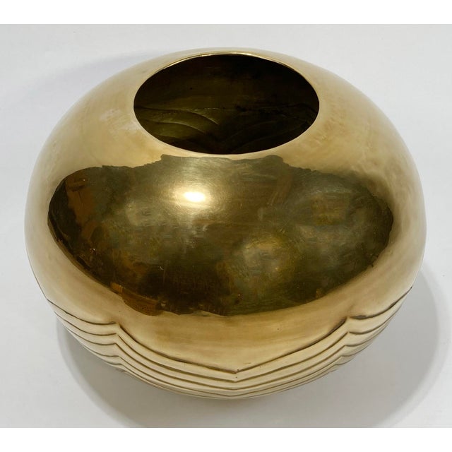 Postmodern Vintage Postmodern Style Round Etched Brass Planter or Vase For Sale - Image 3 of 7