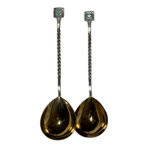 1970s Estonian Tallinn 916 Silver-Gilt & Enamel Serving Spoons – Pair