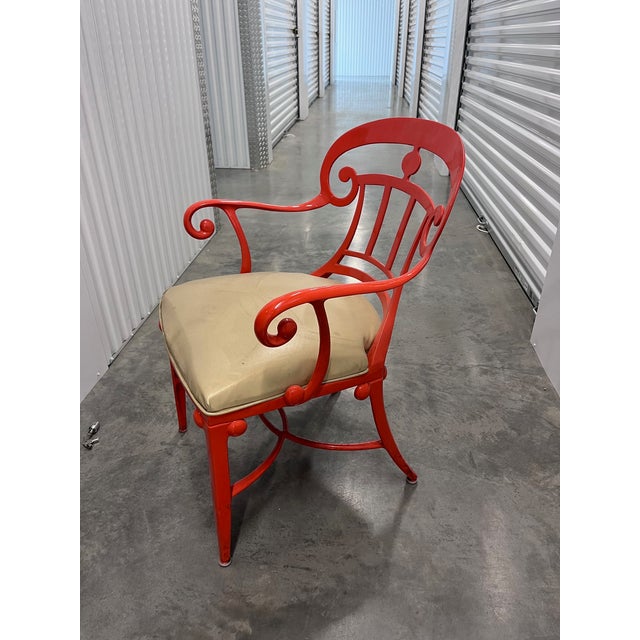 Vintage MCM Veneman dining indoor/outdoor arm chair. Mid-Century Modern Mediterranean style with scroll design in the...