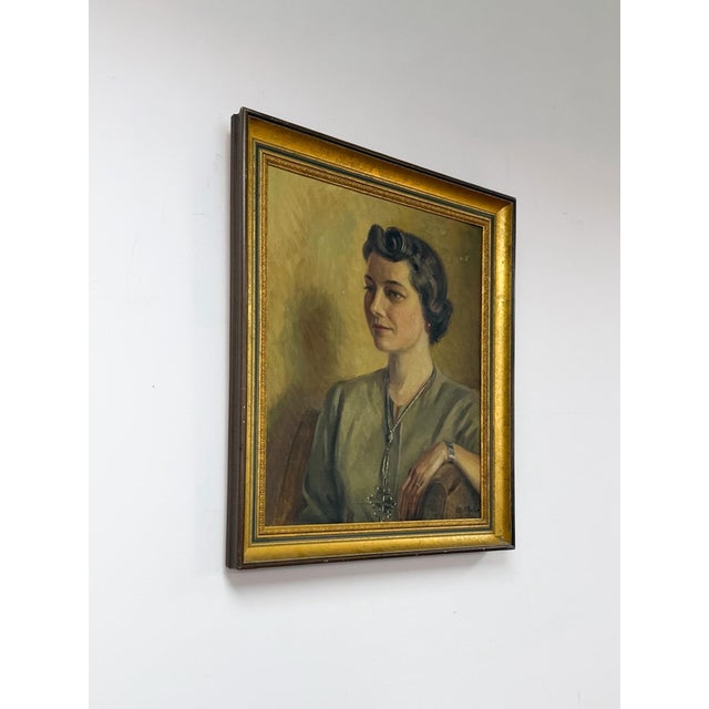Figurative Vintage M Meier Original Oil Portrait Woman Canvas Signed Ornate Frame For Sale - Image 3 of 8