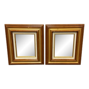Vintage Square Giltwood Wall Mirrors, 20th Century, Pair
