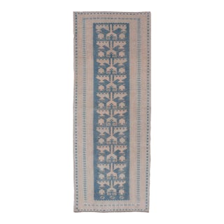 Vintage Turkish Oushak Runner With Sky Blue and Cream Geometric Patterns 2'10 X 7'9 For Sale