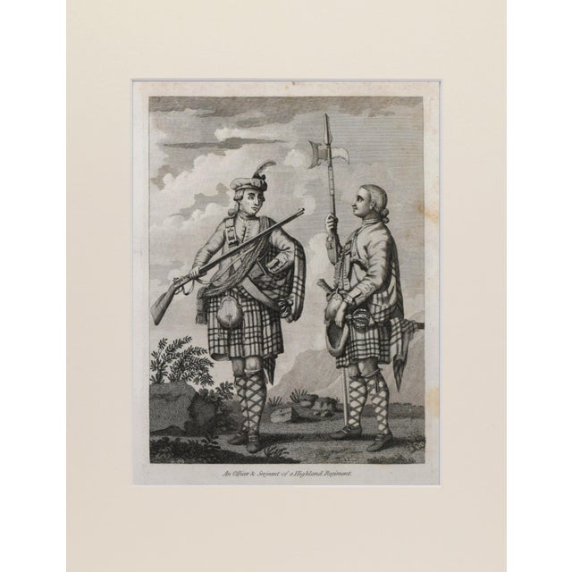 19th Century engraving of an Officer and Sergeant of the Scottish Highland Regiment. Copper Plate engraving published...