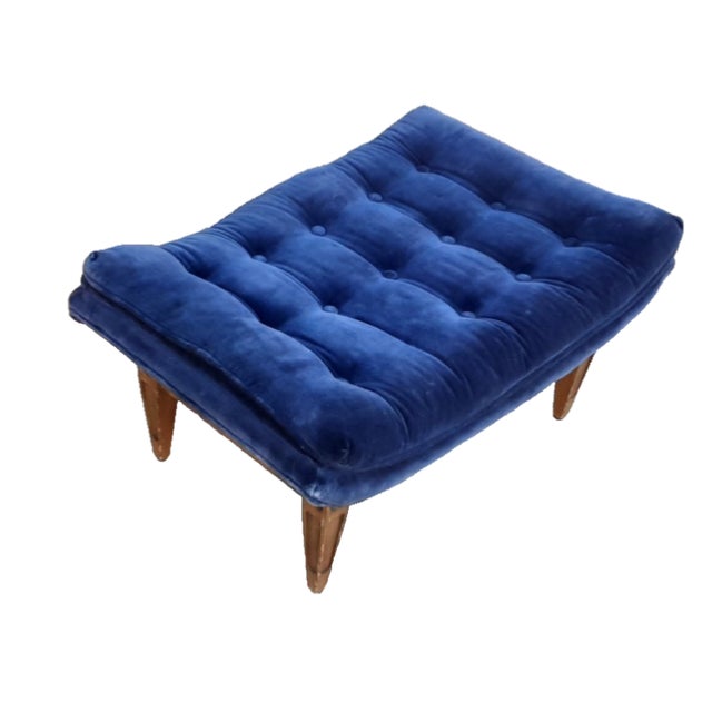 Vintage Mid Century Blue Tufted Ottoman for Castro Convertibles Arden Chair For Sale - Image 6 of 7