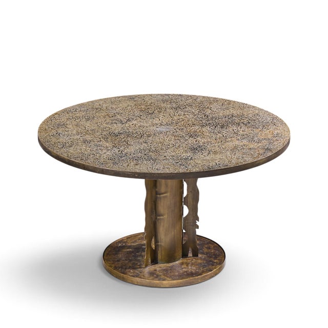 Philip and Kelvin LaVerne Etruscan Spiral Mid Century Acid Etched Bronze Dining Table For Sale - Image 9 of 11