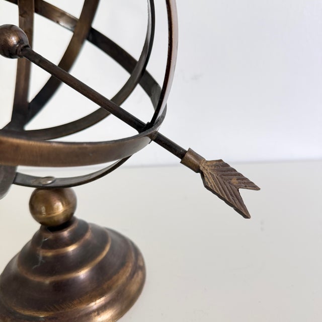 Mid-Century Modern Vintage Brass Armillary Sphere W Arrow Nautical Maritime Astrolabe Globe For Sale - Image 3 of 10