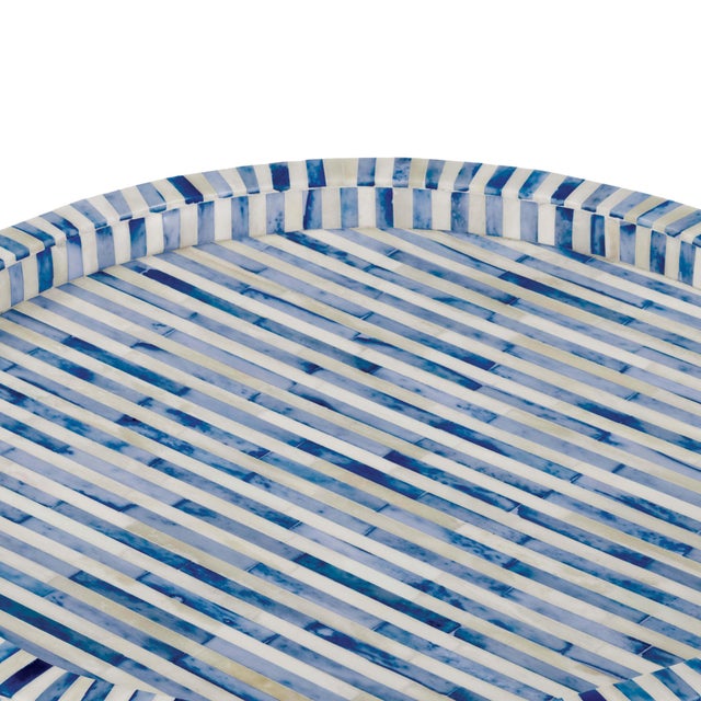 Traditional Regina Andrew Bone and Indigo Tray Round For Sale - Image 3 of 5