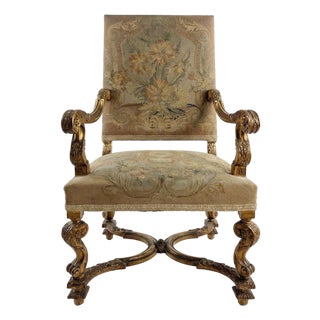 17th Century Louis XIV Carved Armchair With Needlepoint Upholstery For Sale