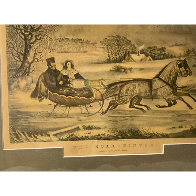 Americana Currier and Ives Original Large Folio (1853): Rare Original 1853 “The Road Winter” For Sale - Image 6 of 12