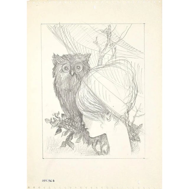 The Owl and the Girl is an original Contemporary artwork realized in France in the 1970s. Original Drawing on paper....