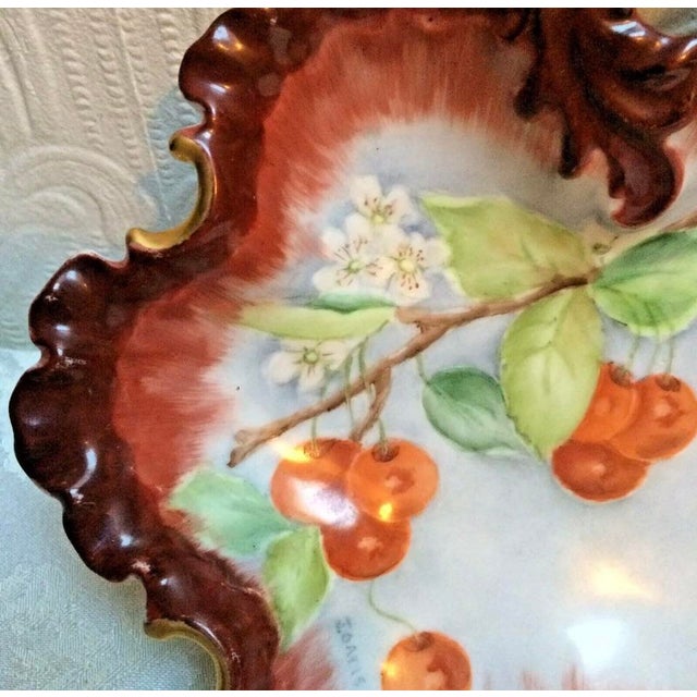 1920s Beautiful Signed Antique Hand Painted Cherries Cabinet Bowl For Sale - Image 4 of 6