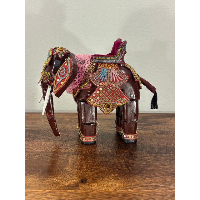 Vintage Indian Articulated Folk Art Elephant Toy, Hand Carved & Decorated For Sale - Image 4 of 7