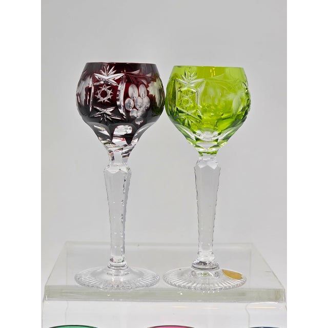 1960s Nachtmann Traube Cordials Crystal Wine Glasses Multi Color Cut to Clear- Set of 5 For Sale - Image 4 of 12