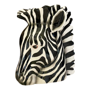 Vintage Zebra Head Large Ceramic Planter Vase, 1970s